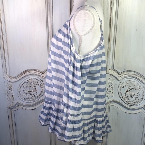 Beachlunchlounge 100% Cotton Striped Cold Shoulder Mid Sleeve Top Size Medium - Picture 8 of 11